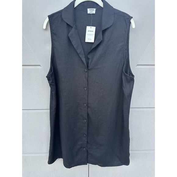 CottonOn Black Sleeveless Button Down Collared Shirt Dress Lagenlook Oversized S - Picture 9 of 10